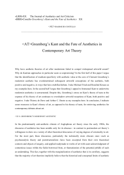 Greenberg`s Kant and the Fate of Aesthetics in Contemporary Art