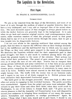 The Loyalists in the Revolution : first paper
