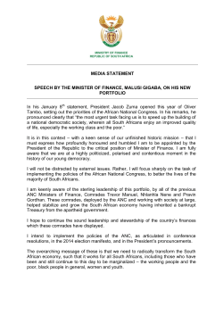 Speech by Minister of Finance Malusi Gigaba on