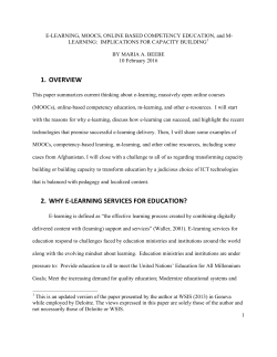 E-Learning, MOOCS, Online Based