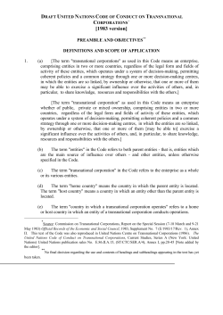 Draft United Nations Code of Conduct on Transnational Corporations