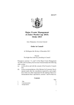 Major Events Management (Cricket World Cup 2015) Order 2013