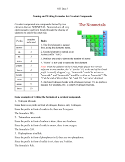 NTI Day 5 Naming and Writing Formulas for Covalent Compounds