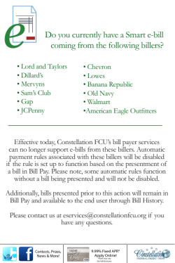 Do you currently have a Smart e-bill coming from the following billers?