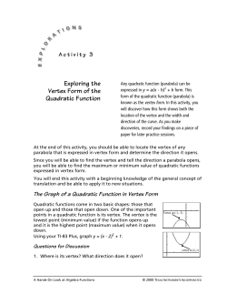 Exploring the Vertex Form of the Quadratic Function