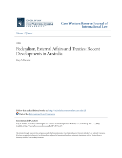 Federalism, External Affairs and Treaties: Recent Developments in