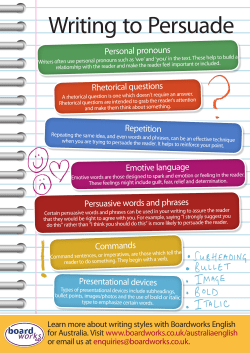 Rhetorical questions Repetition Persuasive words and phrases