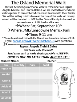 The Osland Memorial Walk We will be having a memorial walk to