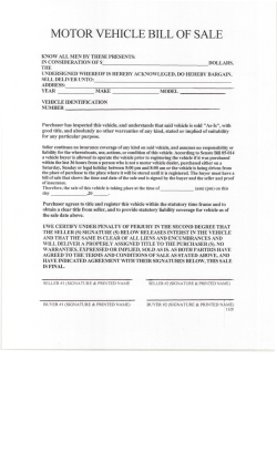 motor vehicle bill of sale