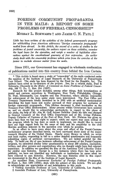 Foreign Communist Propaganda in the Mails: A Report on Some