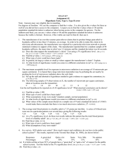 STAT 217 Assignment #2 Hypothesis Tests, Type I, Type II error