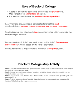 Role of Electoral College Electoral College Map Activity