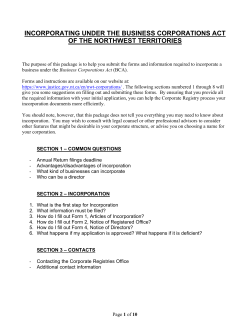 INCORPORATING UNDER THE BUSINESS CORPORATIONS ACT