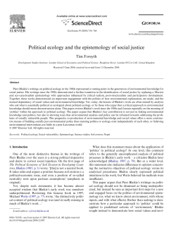 Political ecology and the epistemology of social