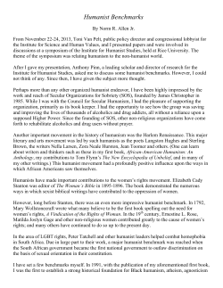 Humanist Benchmarks - Institute for Science and Human Values