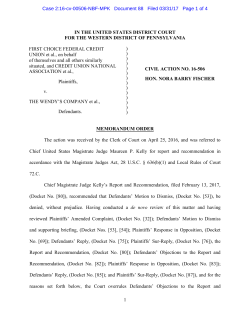 First Choice Federal Credit Union, et al., v. The Wendy`s Company