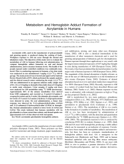 Metabolism and Hemoglobin Adduct Formation of Acrylamide in