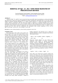 Removal of Mg2+, K+, SO4-2 Ions from Seawater by Precipitation