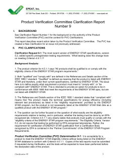 Product Verification Committee Clarification Report Number 9