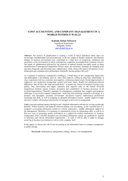 Cost Accounting and Company Management In A