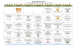 Activities Calendar for the Month of December 2016
