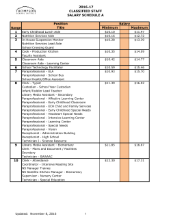2016-17 CLASSIFIED STAFF SALARY SCHEDULE A Position Title