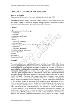 Language, Cognition And Thought