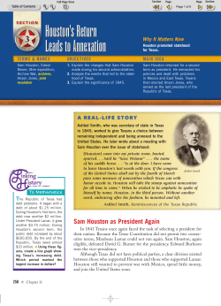 Houston`s Return Leads to Annexation Houston`s Return Leads to