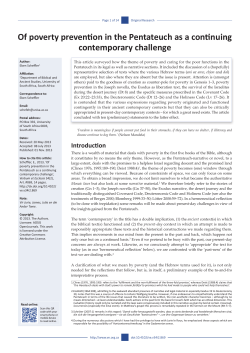 Of poverty prevention in the Pentateuch as a continuing