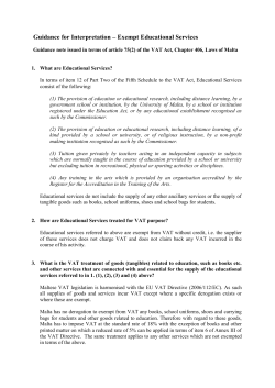 Guidelines on the VAT Treatment Of Educational Services