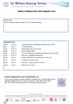 Friday 20th Newsletter - Sir William Ramsay School