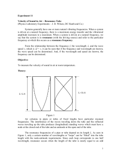 1 Experiment 11 Velocity of Sound in Air &ndash; Resonance Tube