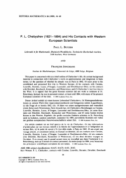 PL Chebyshev (1821-1894) and His Contacts with
