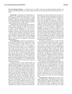 The Terraforming Timeline. A. J. Berliner1 and C. P. McKay2