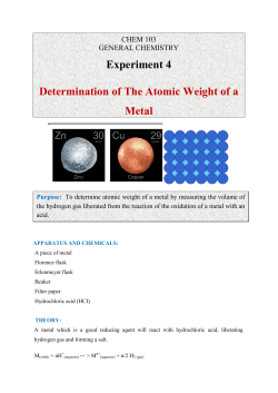 Experiment 4 Determination of The Atomic Weight of a Metal