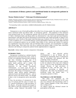 Assessments of dietary pattern and nutritional intake in