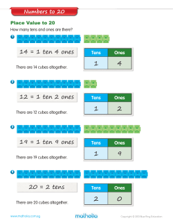 14 = 1 ten 4 ones 19 = 1 ten 9 ones 12 = 1 ten 2 ones 20