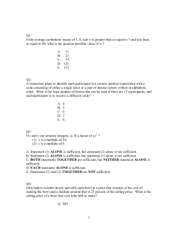 1 Q1: If the average (arithmetic mean) of 3, 8, and w is greater than