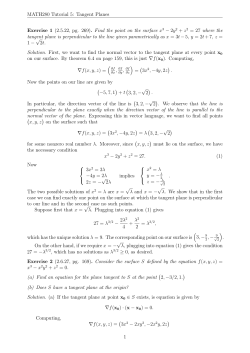 MATH280 Tutorial 5: Tangent Planes Exercise 1 (2.5.22, pg. 269