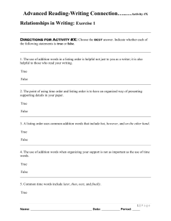 Advanced Reading-Writing Connection&hellip;..&hellip;Activity #X