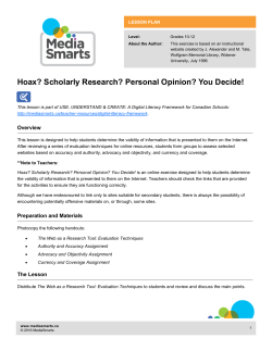 Hoax? Scholarly Research? Personal Opinion? You Decide!