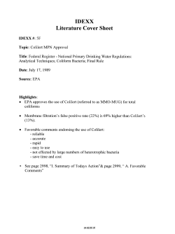 US EPA Approval of Colilert for Total Coliforms in Drinking