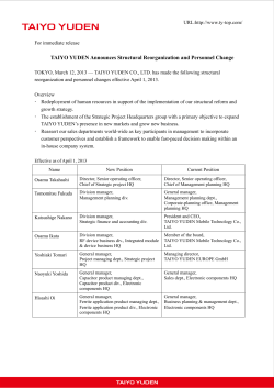 TAIYO YUDEN Announces Structural Reorganization and Personnel