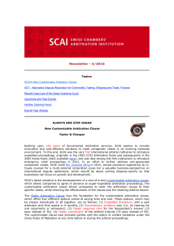 Newsletter - 4/2016 - Swiss Chambers` arbitration institution
