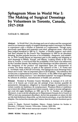 Sphagnum Moss in World I - Canadian Bulletin of Medical History