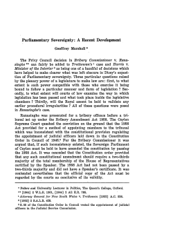 Parliamentary Sovereignty: A Recent Development