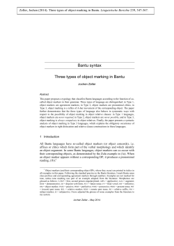 Bantu syntax Three types of object marking in Bantu