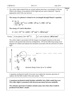 CHEM1611 2013-J-5 June 2013 &bull; The yellow light emitted from an