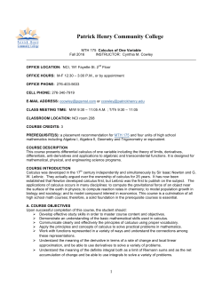 Cowley: Calculus of One Variable, Fall 2016