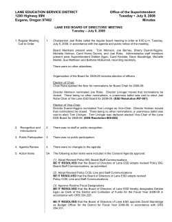 LANE EDUCATION SERVICE DISTRICT Office of the